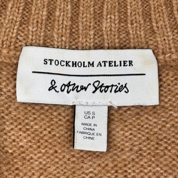 Stockholm Atelier & Other Stories Cable Knit Wool Sweater Sz.S Camel Oversized - Picture 6 of 12